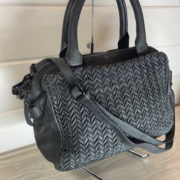 ELLIOTT LUCCA Woven Black Leather Satchel Crossbody - Picture 3 of 8